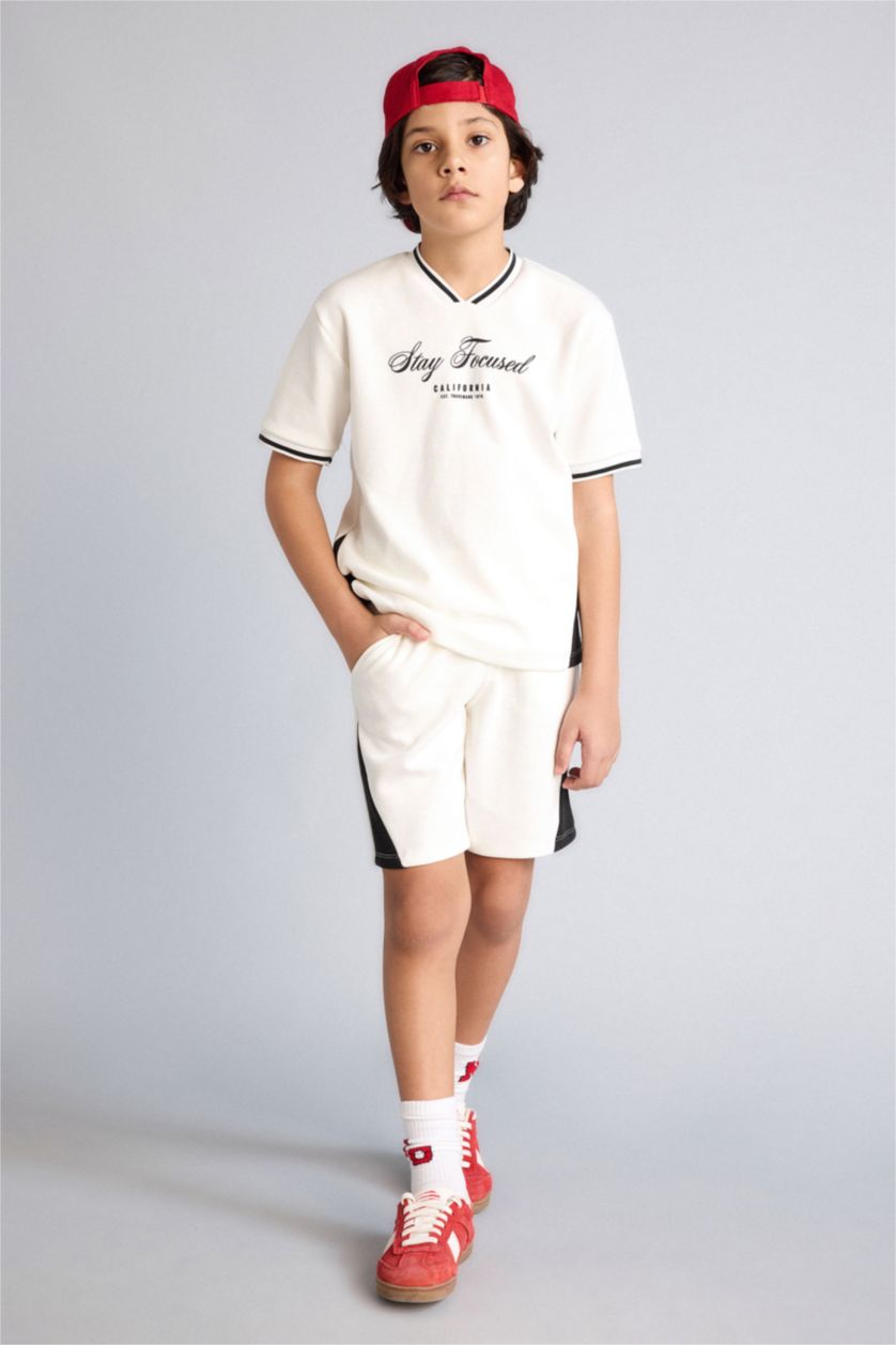 Erkek Çocuk - Genç Erkek Ekru Tişört Şort 2'li Takım Erkek Çocuk