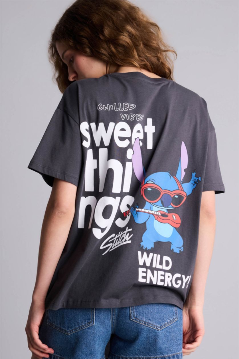 Woman Anthracite تيشيرت نص ردن اوفر سايز من ليلو وستيتش