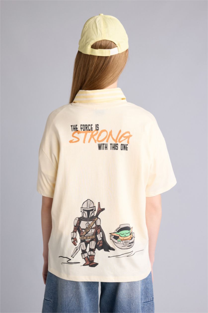Kadın Ekru Star Wars Oversıze Bisiklet Yaka Baskılı Kısa Kollu Tişört