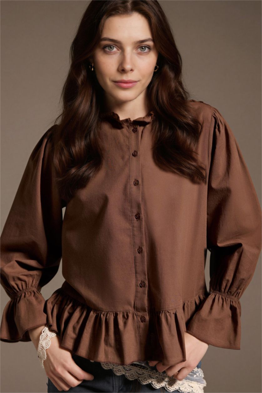 WOMAN Brown Regular Fit Cotton Long Sleeve Tunic