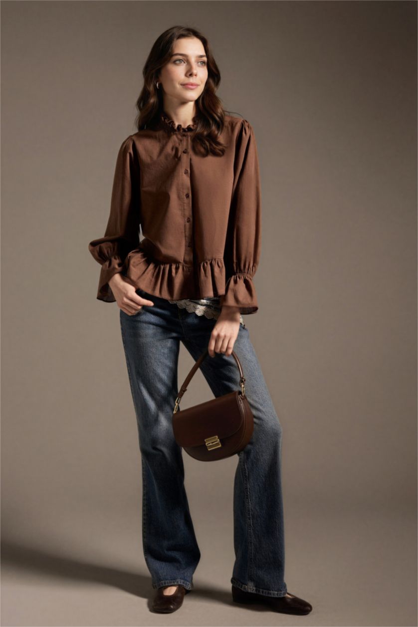 WOMAN Brown Regular Fit Cotton Long Sleeve Tunic