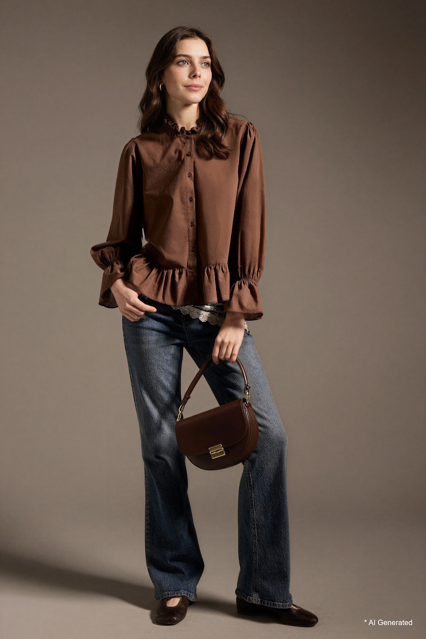 Women Brown Regular Fit Cotton Long Sleeve Tunic
