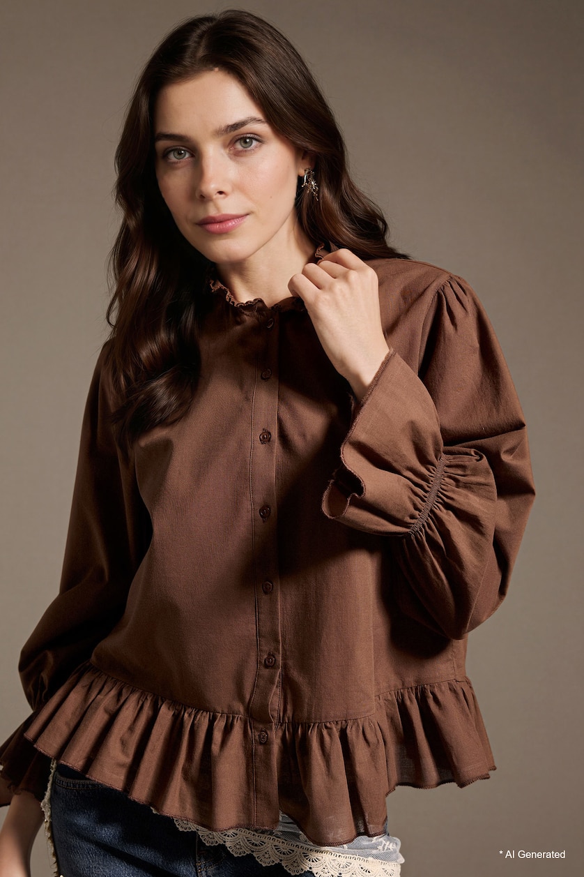 Women Brown Regular Fit Cotton Long Sleeve Tunic