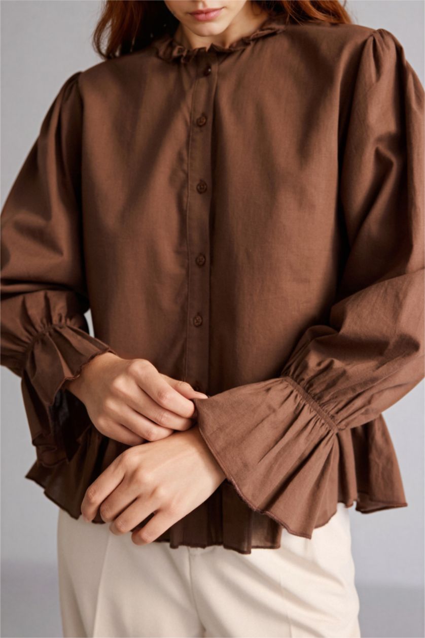 Kadın Kahve Regular Fıt Pamuklu Tunik