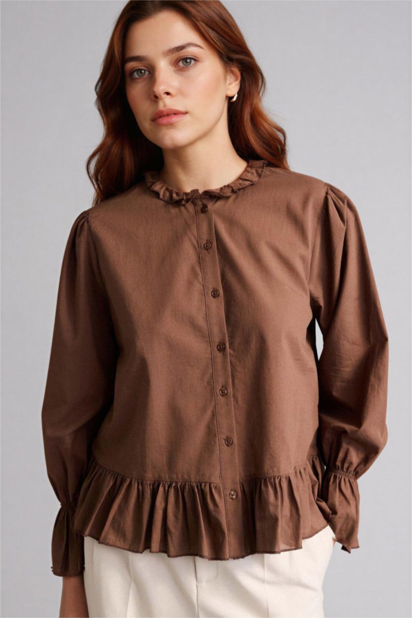 WOMAN Brown Regular Fit Cotton Long Sleeve Tunic