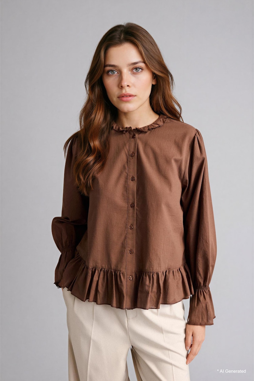 Women Brown Regular Fit Cotton Long Sleeve Tunic