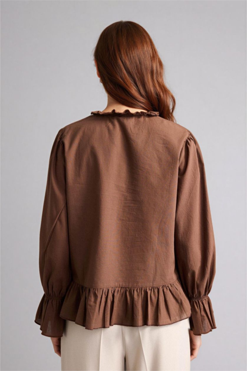 WOMAN Brown Regular Fit Cotton Long Sleeve Tunic