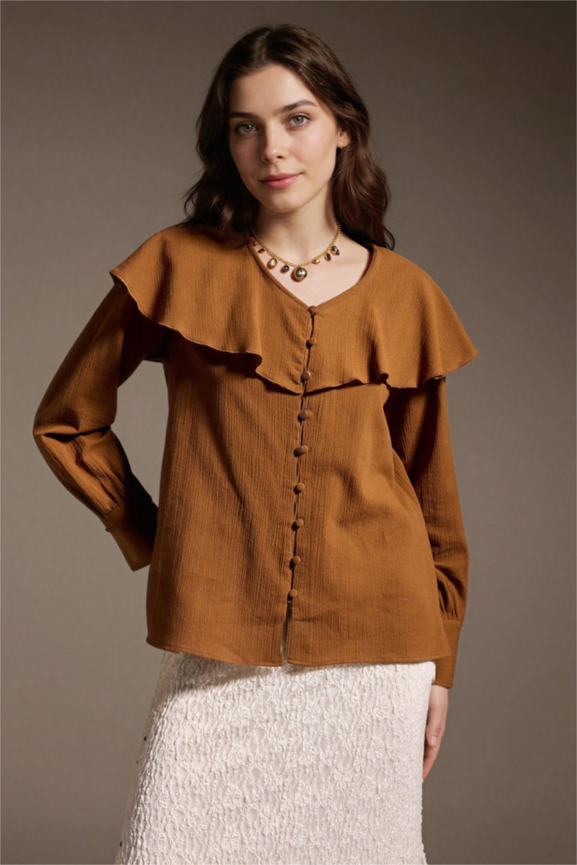 WOMAN Cinnamon Regular Fit Crinkle Fabric Long Sleeve Tunic