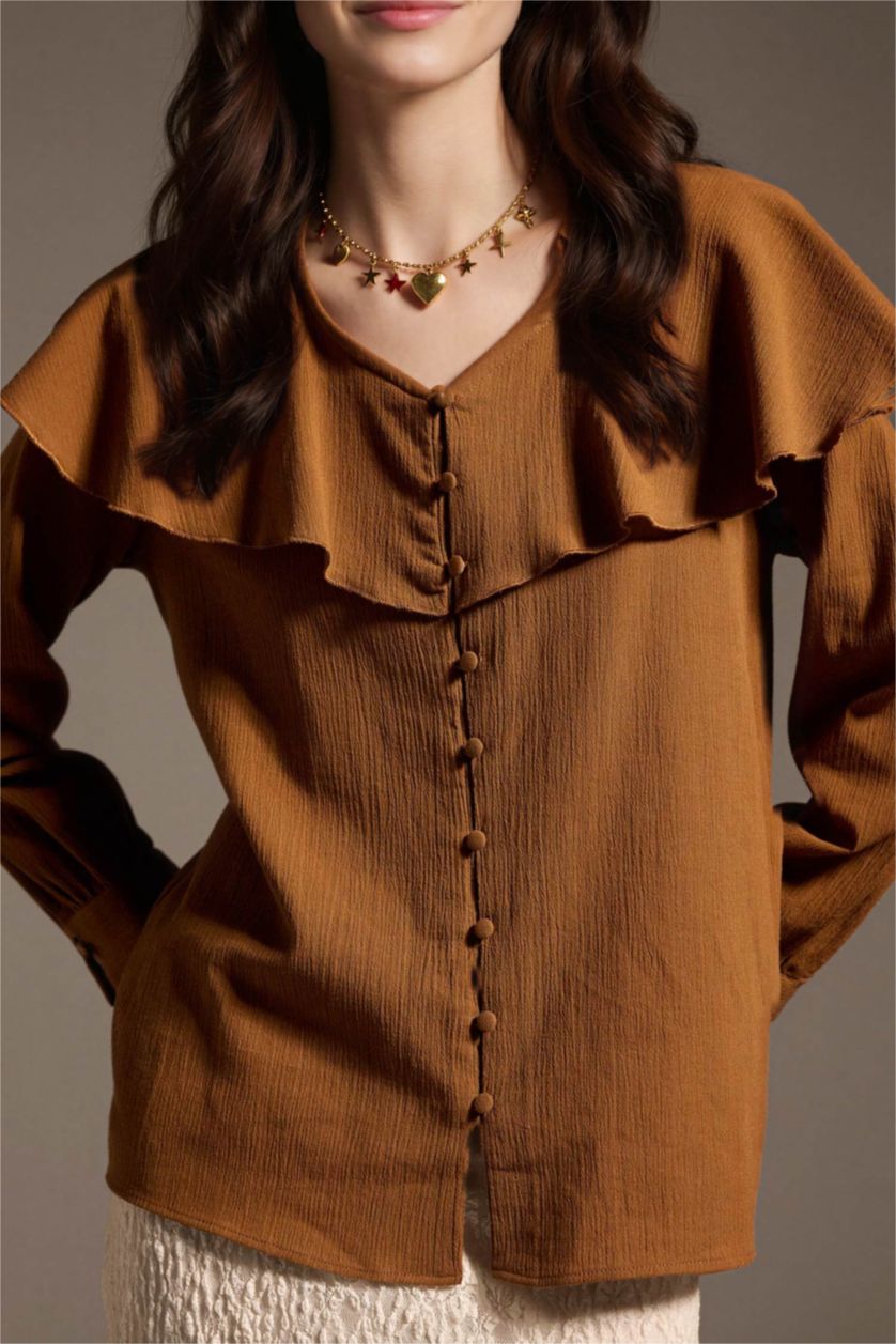 WOMAN Cinnamon Regular Fit Crinkle Fabric Long Sleeve Tunic