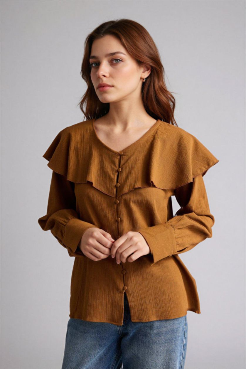 WOMAN Cinnamon Regular Fit Crinkle Fabric Long Sleeve Tunic