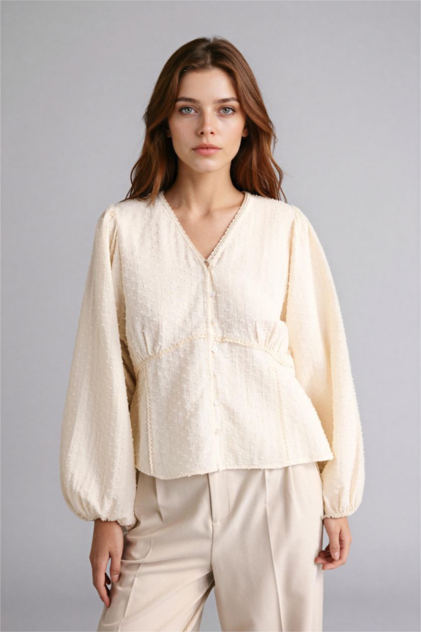 Kadın Ekru Regular Fıt Müslin Tunik