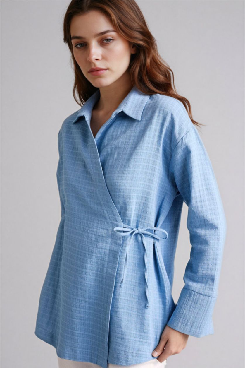 WOMAN Blue Regular Fit Cotton Long Sleeve Tunic