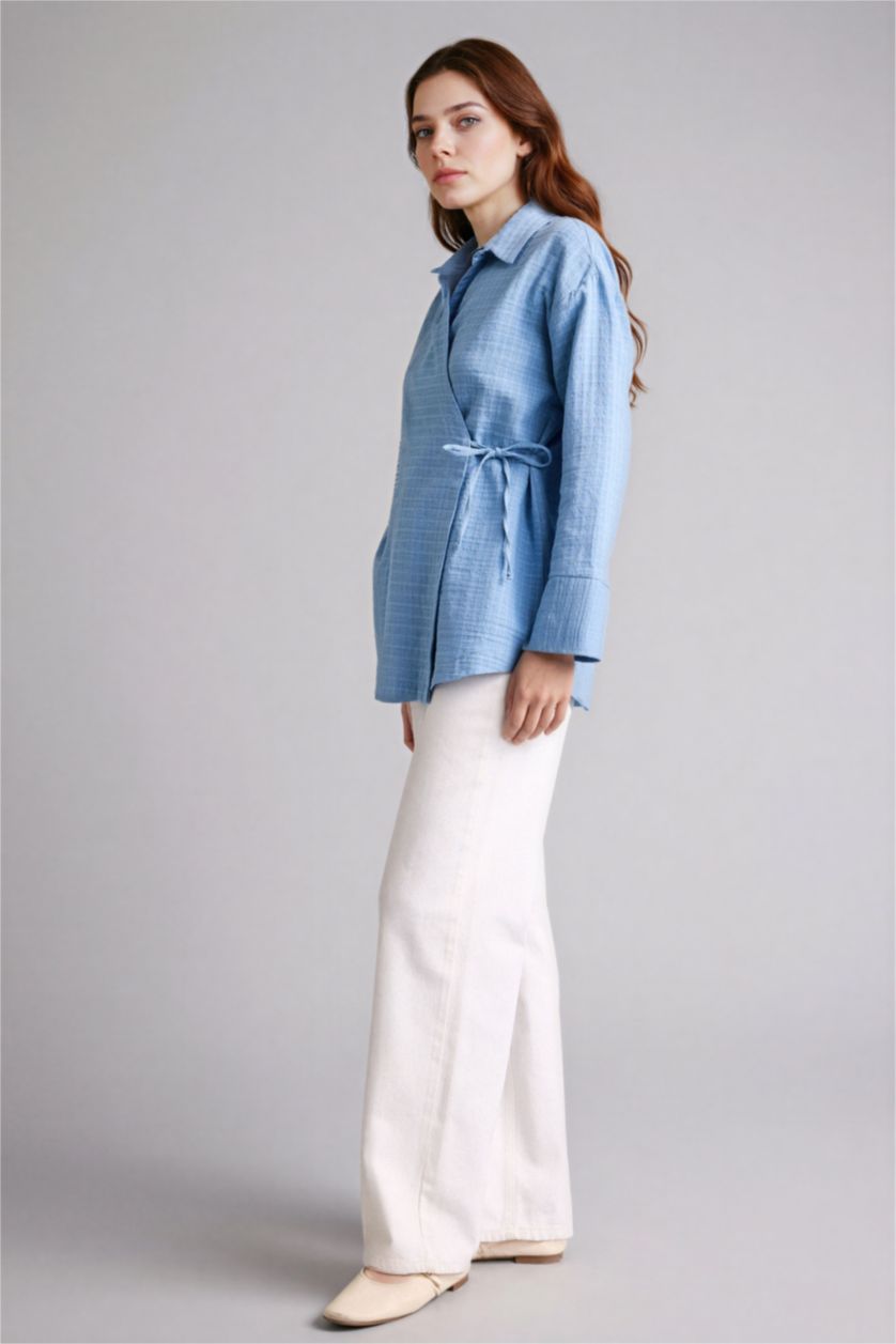 WOMAN Blue Regular Fit Cotton Long Sleeve Tunic