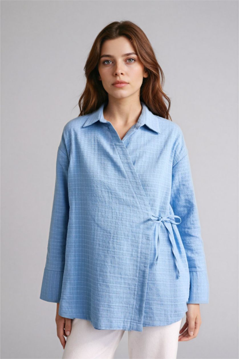 WOMAN Blue Regular Fit Cotton Long Sleeve Tunic