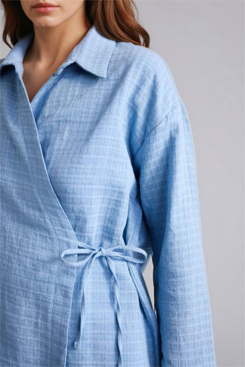 WOMAN Blue Regular Fit Cotton Long Sleeve Tunic