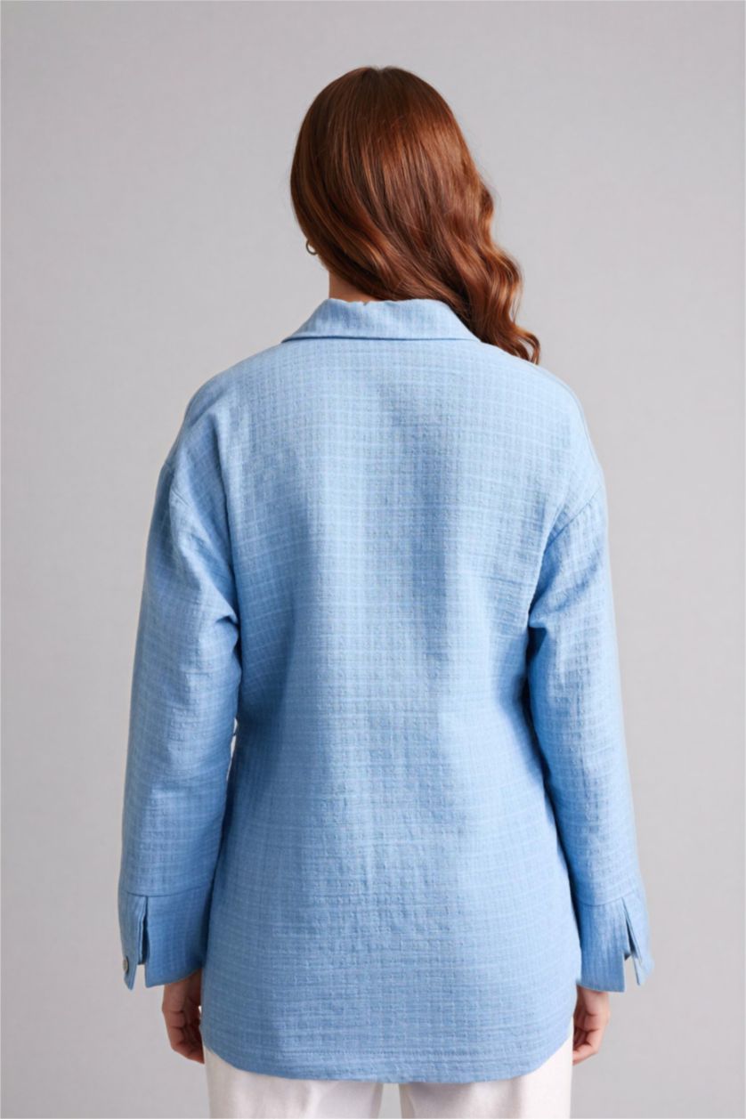 WOMAN Blue Regular Fit Cotton Long Sleeve Tunic