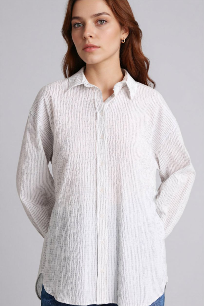 WOMAN Ecru Regular Fit Striped Waffle Textured Tunic