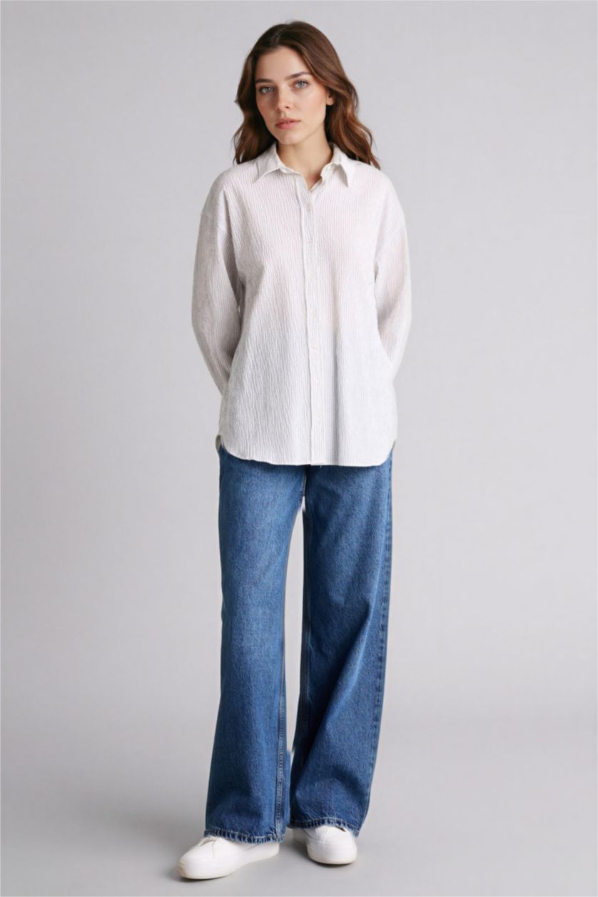 WOMAN Ecru Regular Fit Striped Waffle Textured Tunic