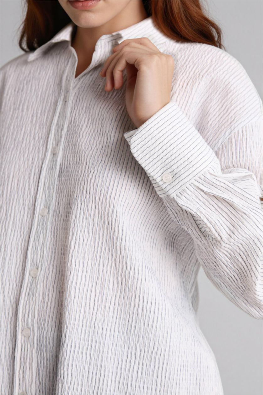 WOMAN Ecru Regular Fit Striped Waffle Textured Tunic