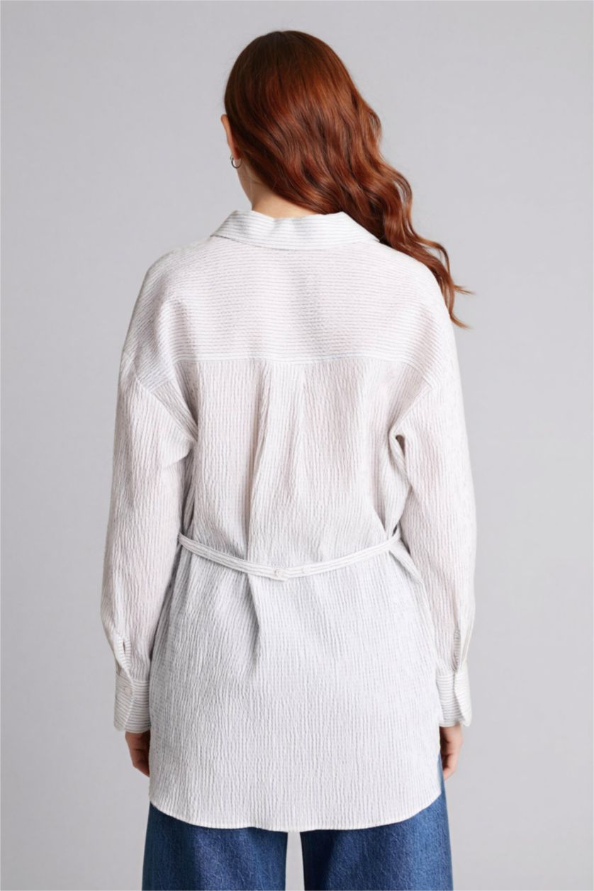 WOMAN Ecru Regular Fit Striped Waffle Textured Tunic