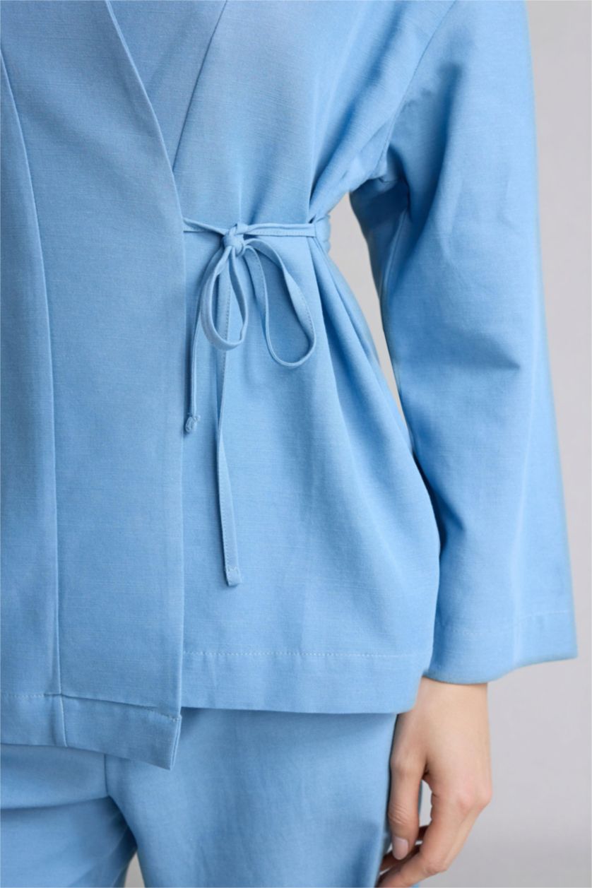 Kadın Mavi Regular Fıt Keten Karışımlı Tunik