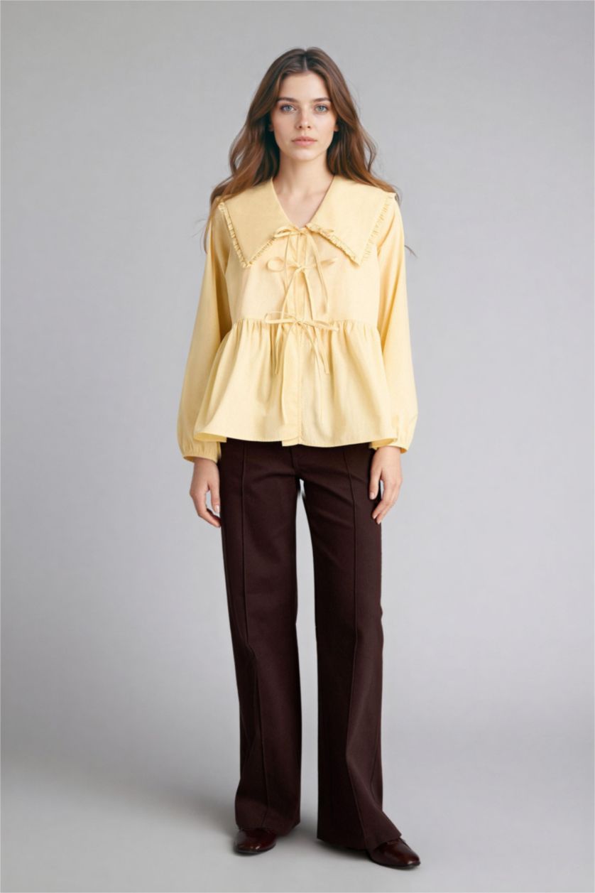 WOMAN Light Yellow Regular Fit Poplin Long Sleeve Tunic