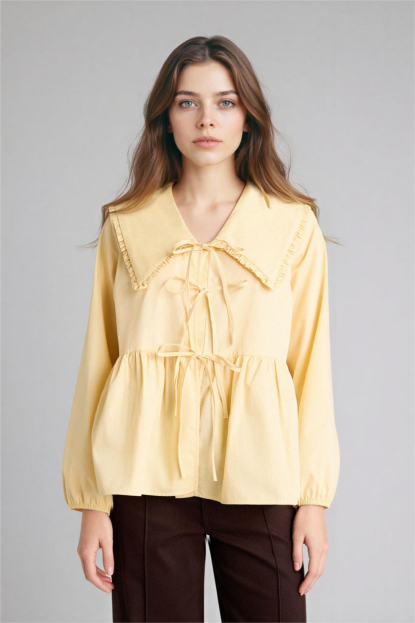 WOMAN Light Yellow Regular Fit Poplin Long Sleeve Tunic