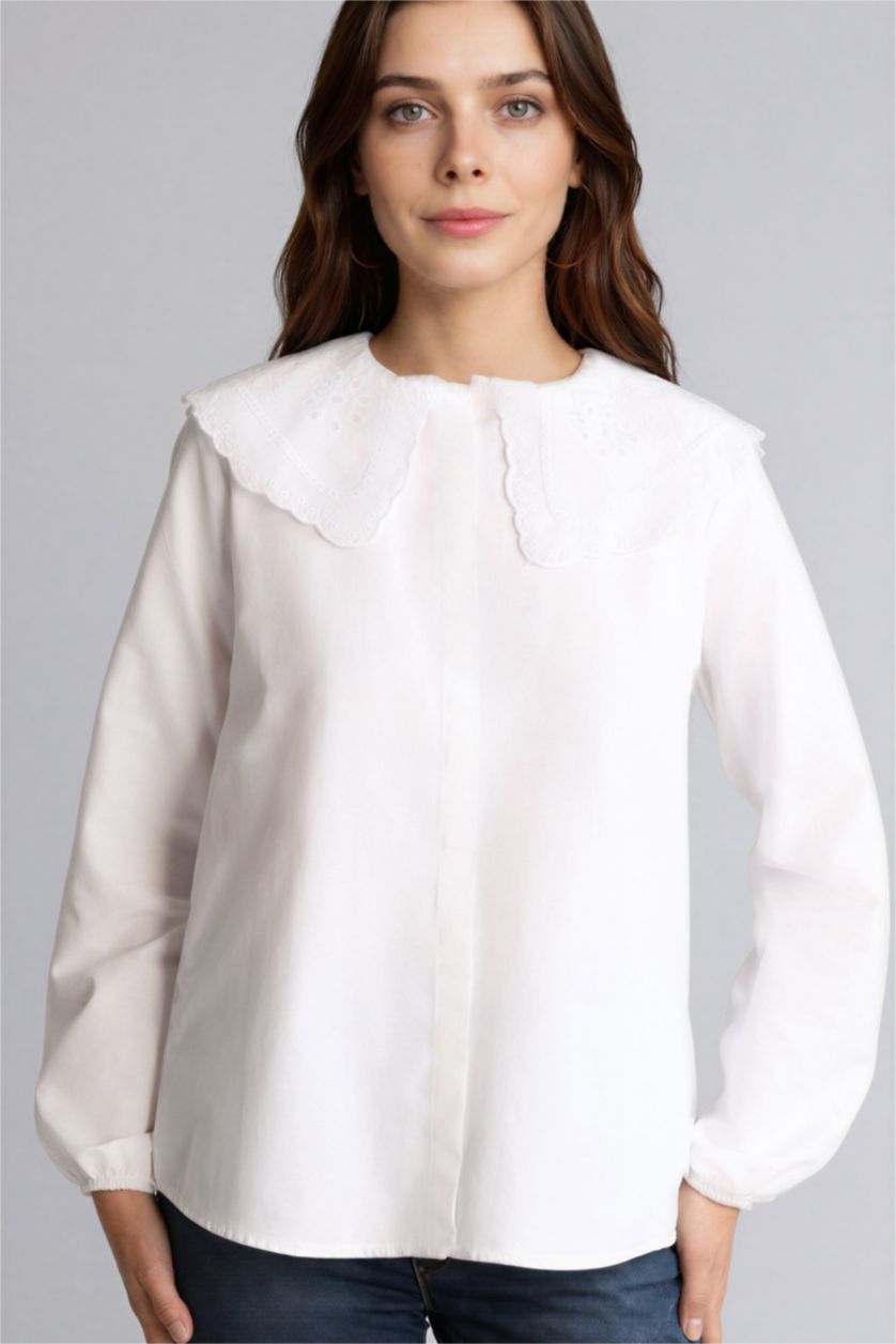 Kadın Kırık Beyaz Regular Fıt Poplin Uzun Kollu Tunik