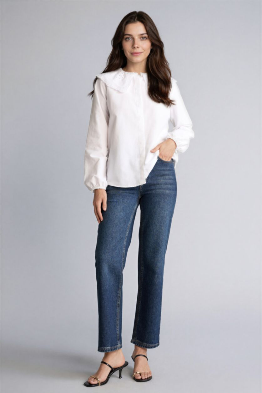 Kadın Kırık Beyaz Regular Fıt Poplin Uzun Kollu Tunik