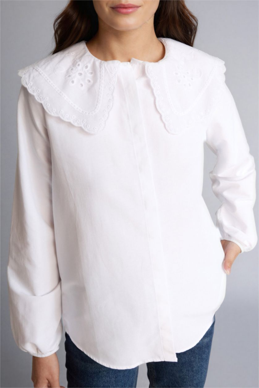 Kadın Kırık Beyaz Regular Fıt Poplin Uzun Kollu Tunik