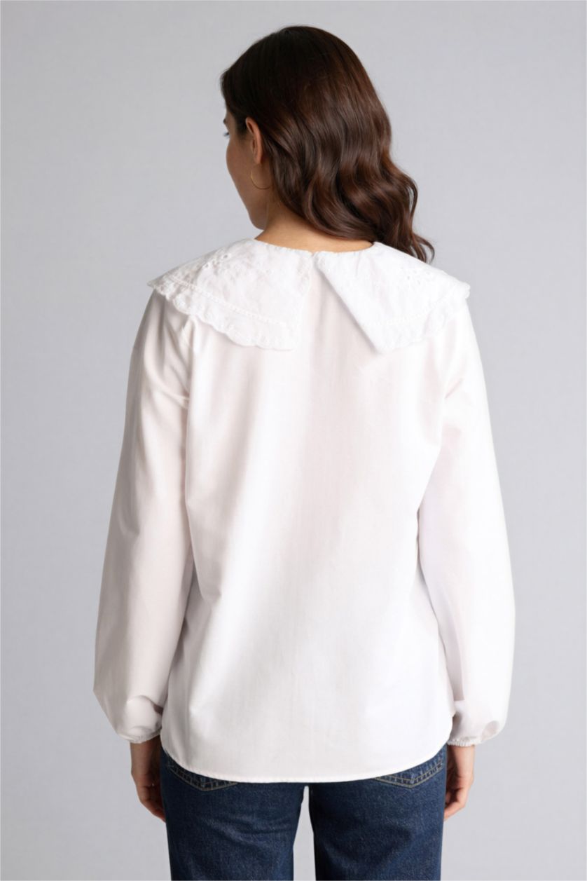 Kadın Kırık Beyaz Regular Fıt Poplin Uzun Kollu Tunik