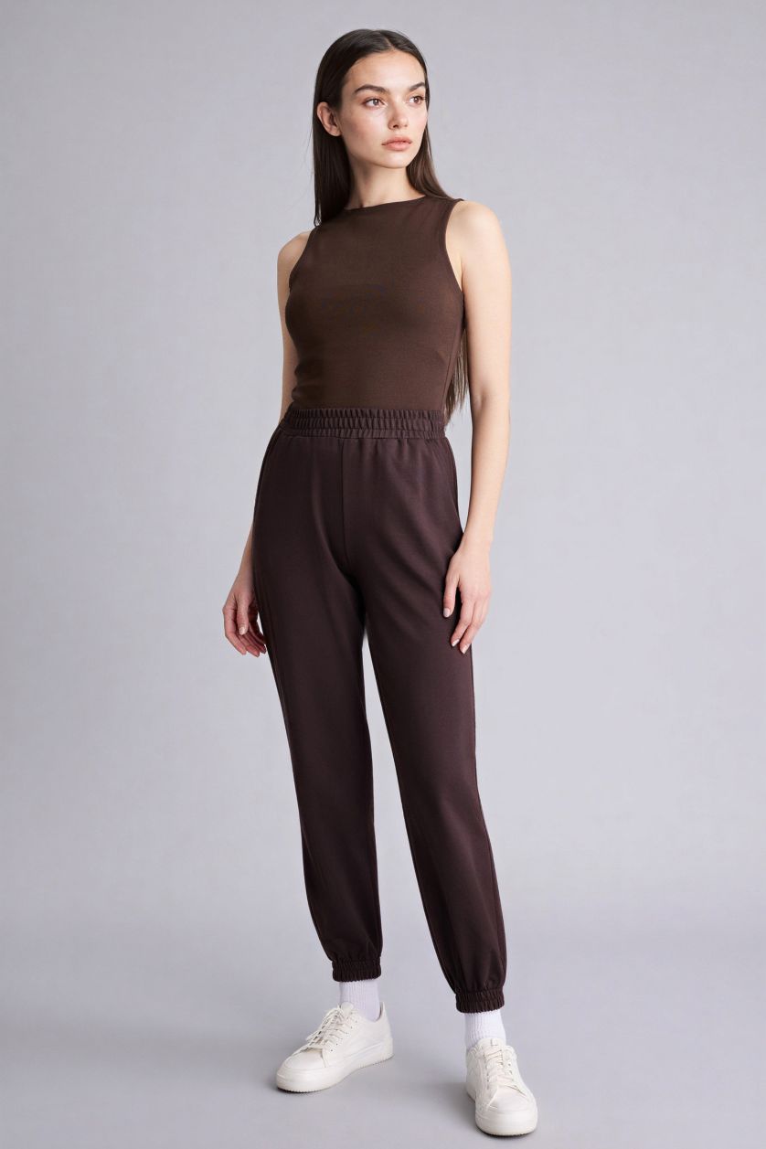 Woman Brown jogger Basic Thin Sweatshirt Fabric Trousers