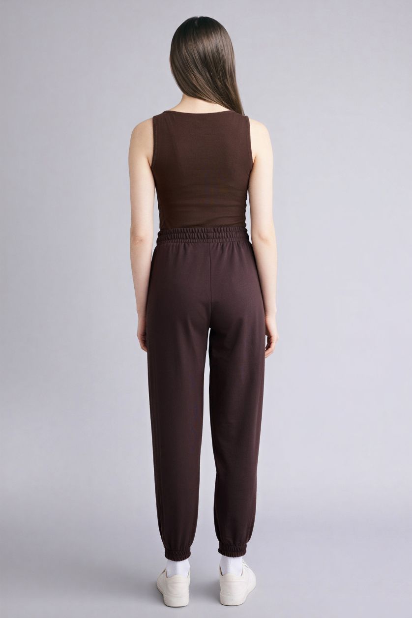 Woman Brown jogger Basic Thin Sweatshirt Fabric Trousers
