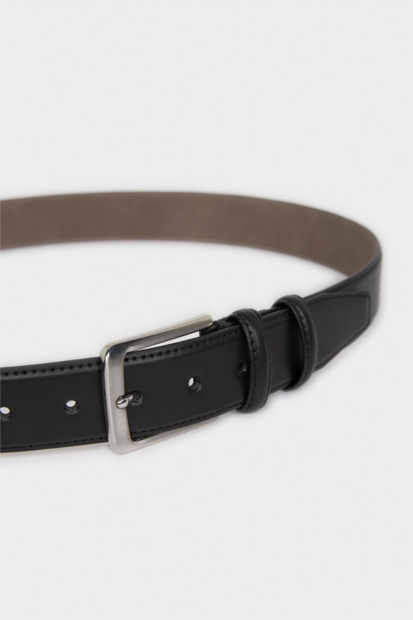 Erkek Siyah Erkek Dikdörtgen Toka Suni Deri Klasik Kemer