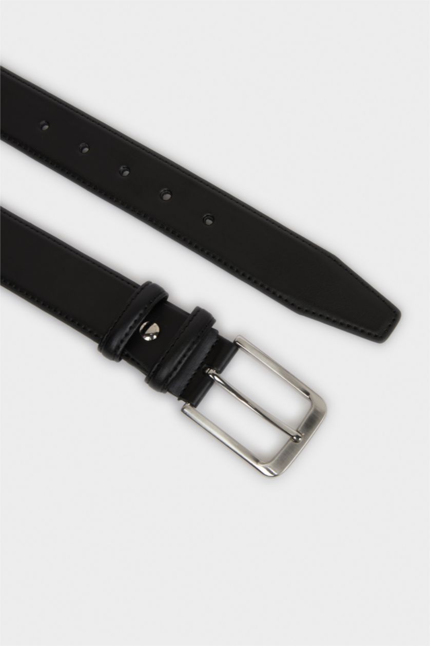 Erkek Siyah Erkek Dikdörtgen Toka Suni Deri Klasik Kemer