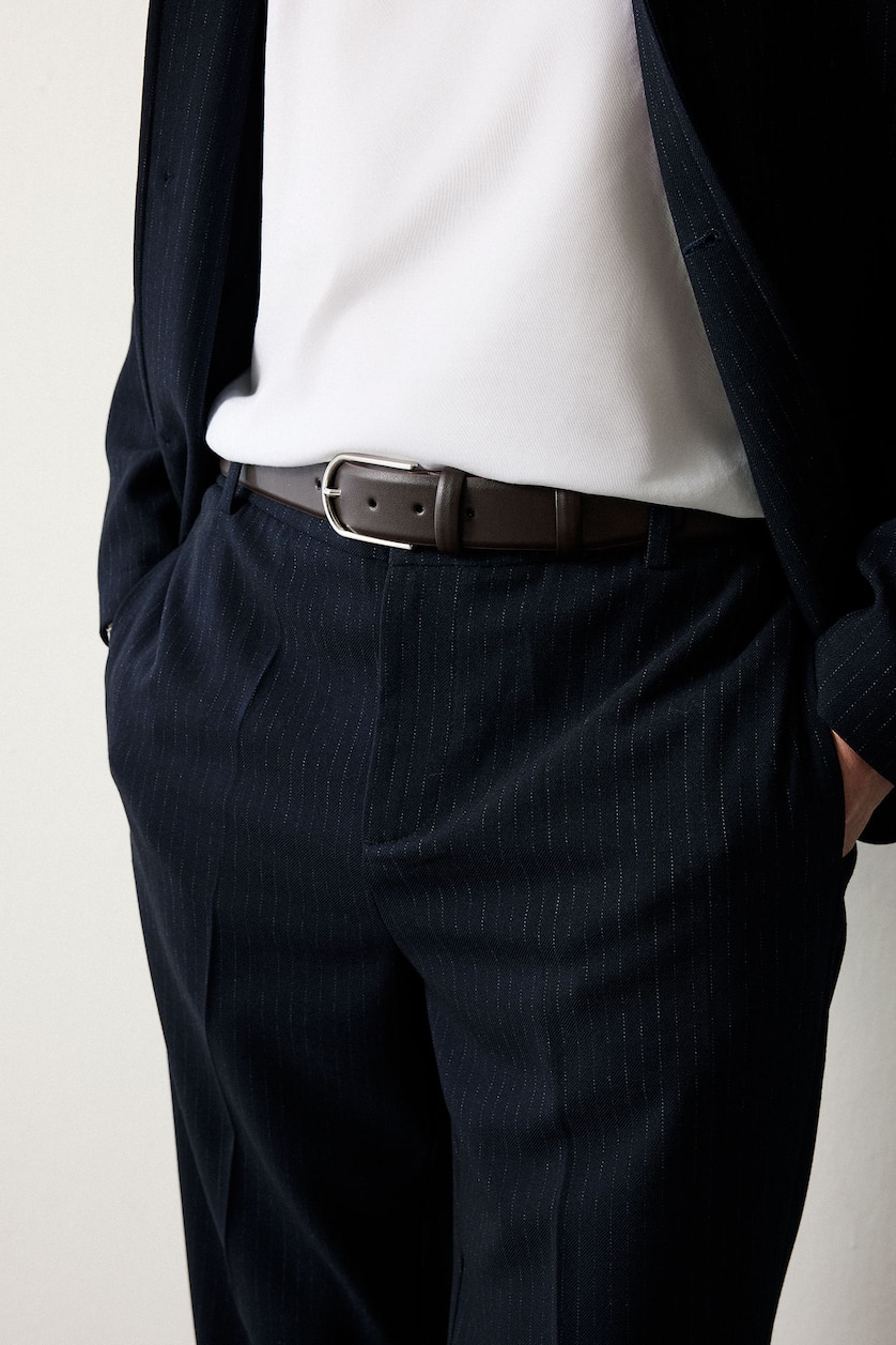 Man Brown Man Rectangle Clasp Faux Leather Classic Belt