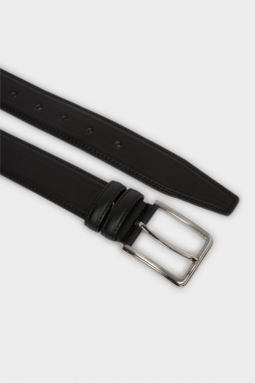 Erkek Siyah Erkek Dikdörtgen Toka Suni Deri Klasik Kemer