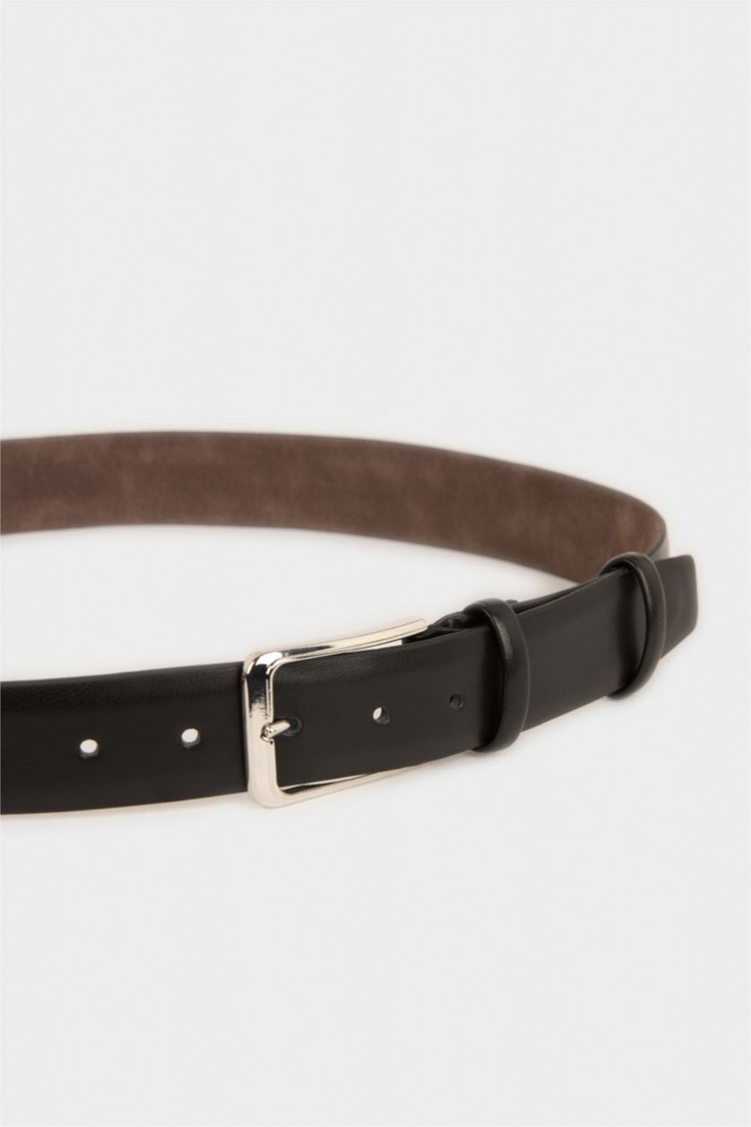 Erkek Siyah Erkek Dikdörtgen Toka Suni Deri Klasik Kemer