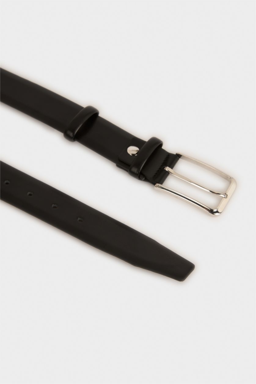 Erkek Siyah Erkek Dikdörtgen Toka Suni Deri Klasik Kemer