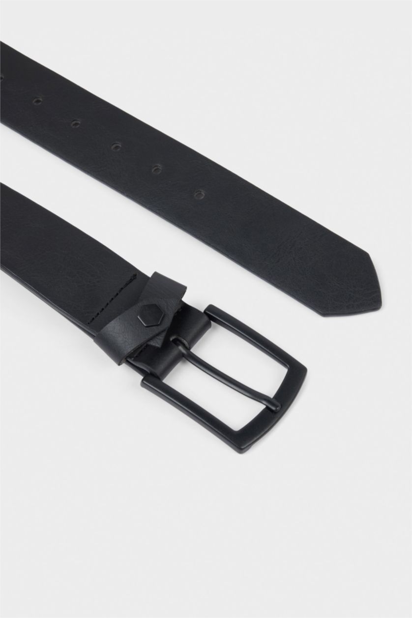 Erkek Siyah Erkek Dikdörtgen Toka Suni Deri Günlük Kemer