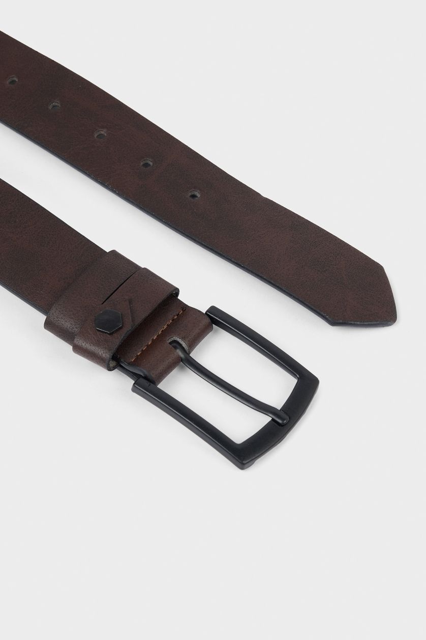 Erkek Kahve Erkek Dikdörtgen Toka Suni Deri Günlük Kemer