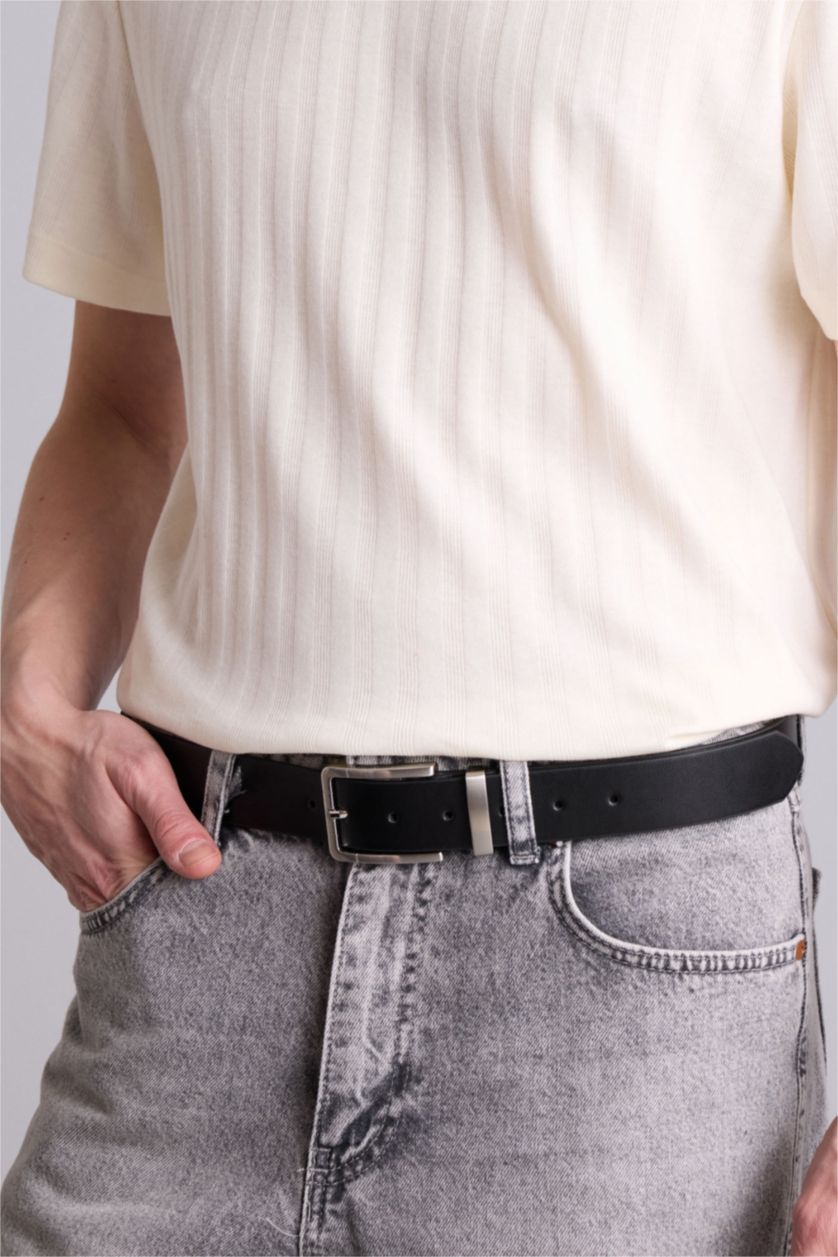 Erkek Siyah Erkek Dikdörtgen Toka Suni Deri Günlük Kemer