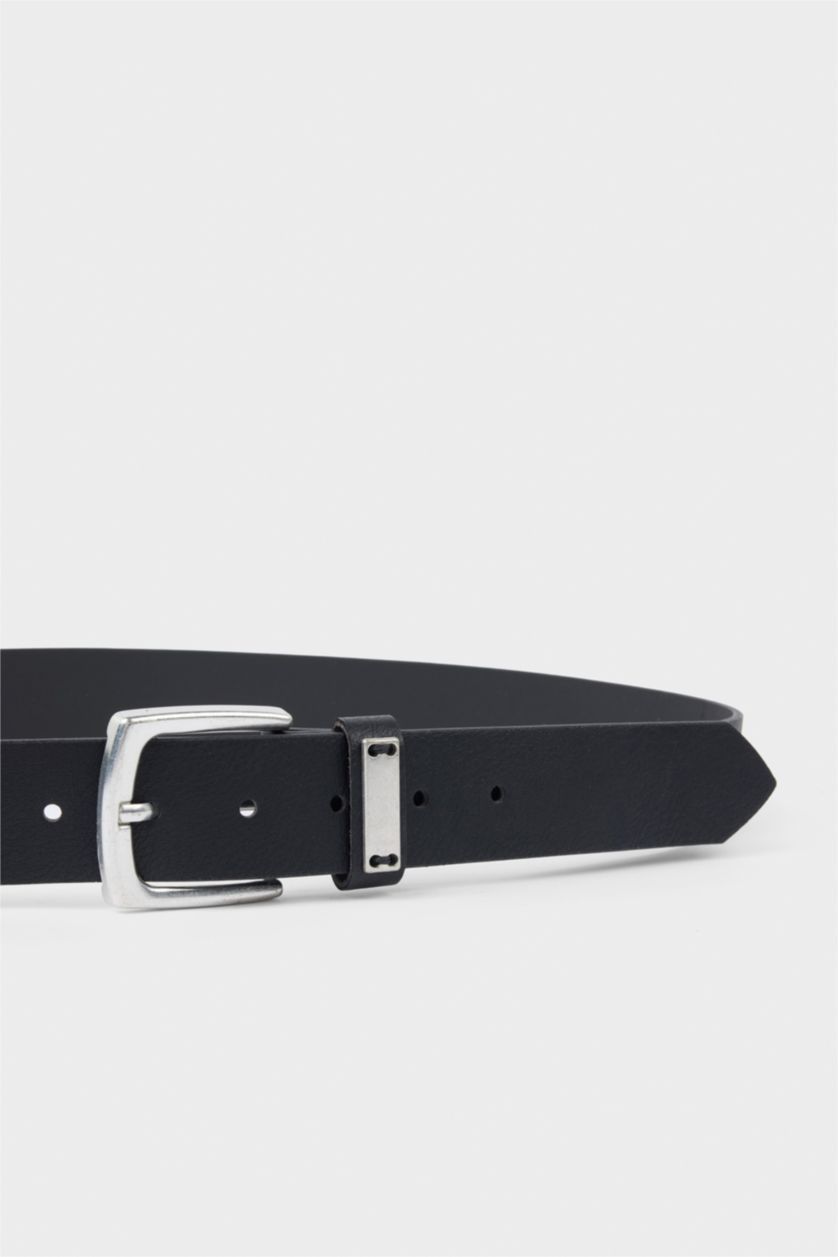 Erkek Siyah Erkek Dikdörtgen Toka Suni Deri Günlük Kemer