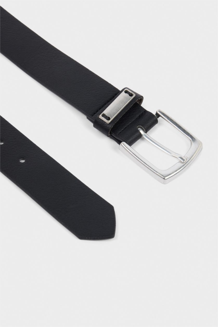 Erkek Siyah Erkek Dikdörtgen Toka Suni Deri Günlük Kemer