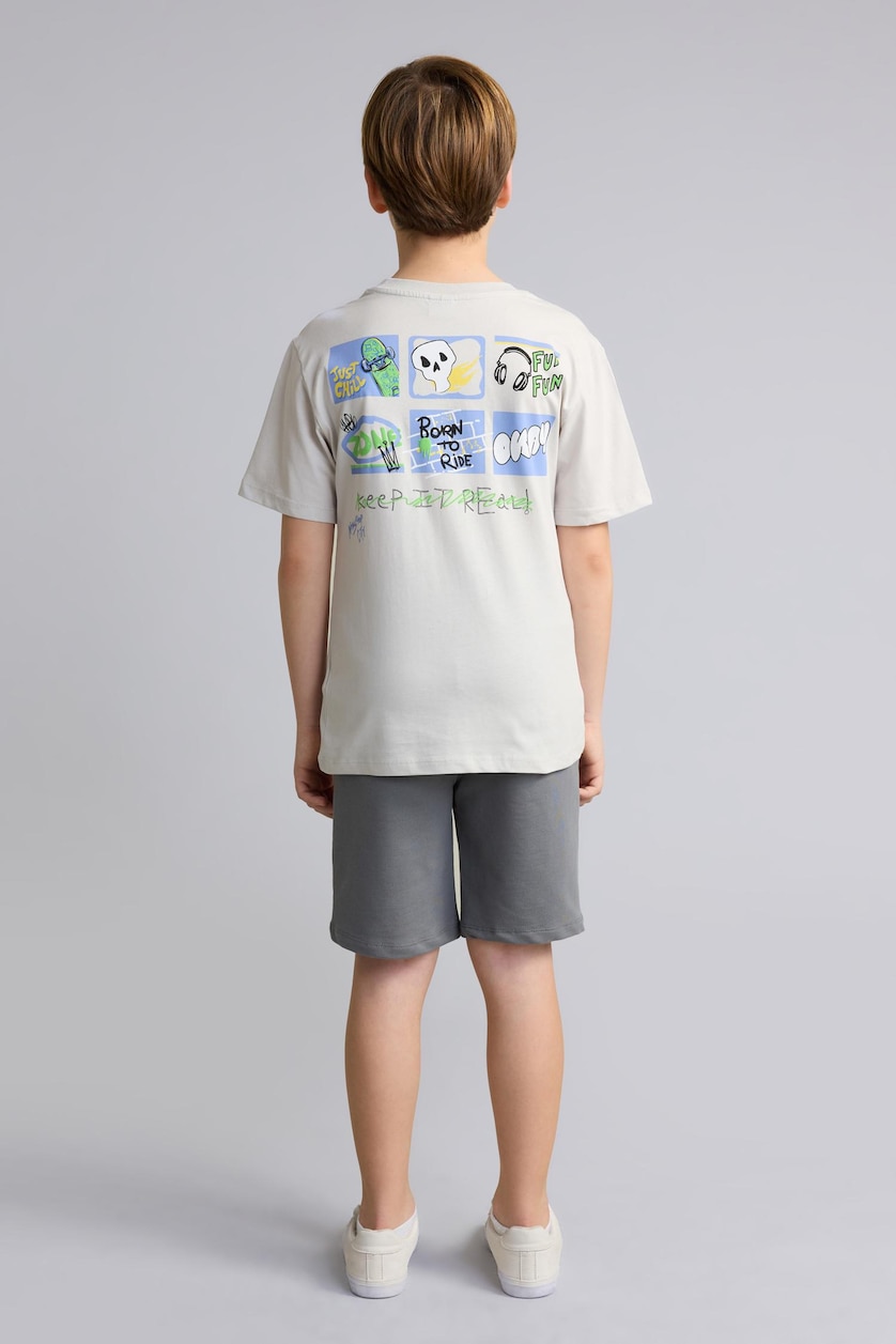 BOYS & TEENS Light Grey Boy Regular Fit T-shirt and Shorts 2 piece Set