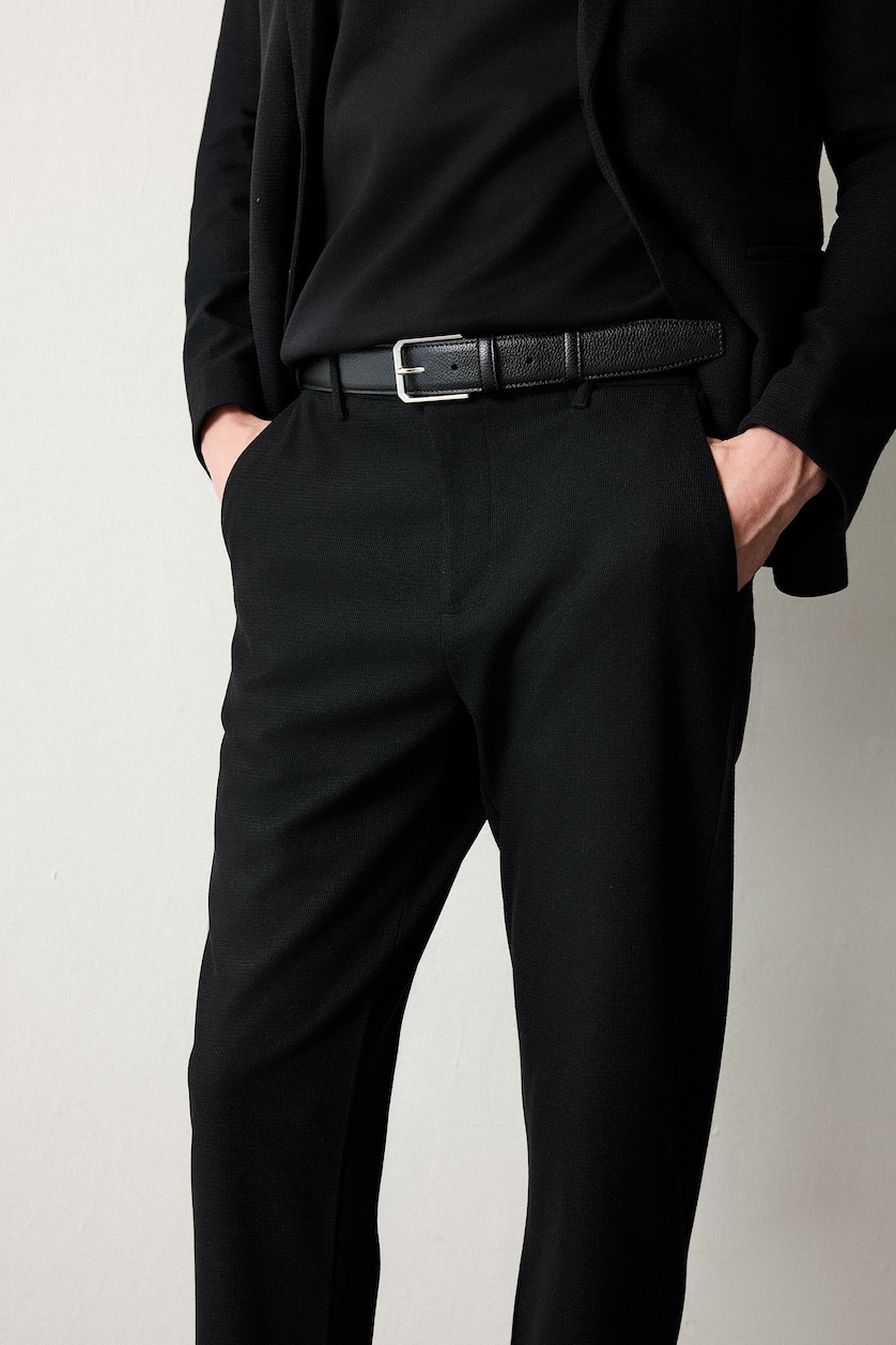 Men Black Man Rectangle Clasp Faux Leather Classic Belt