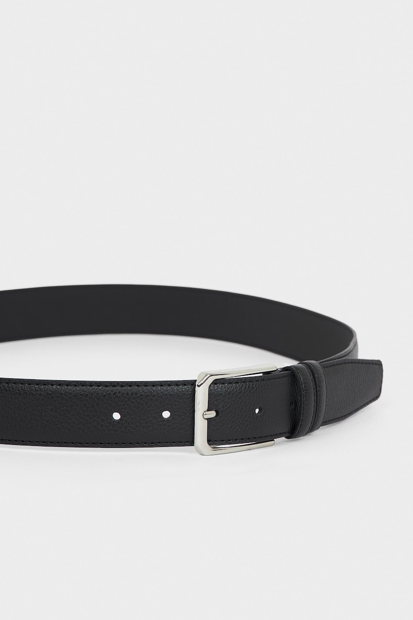 Men Black Man Rectangle Clasp Faux Leather Classic Belt