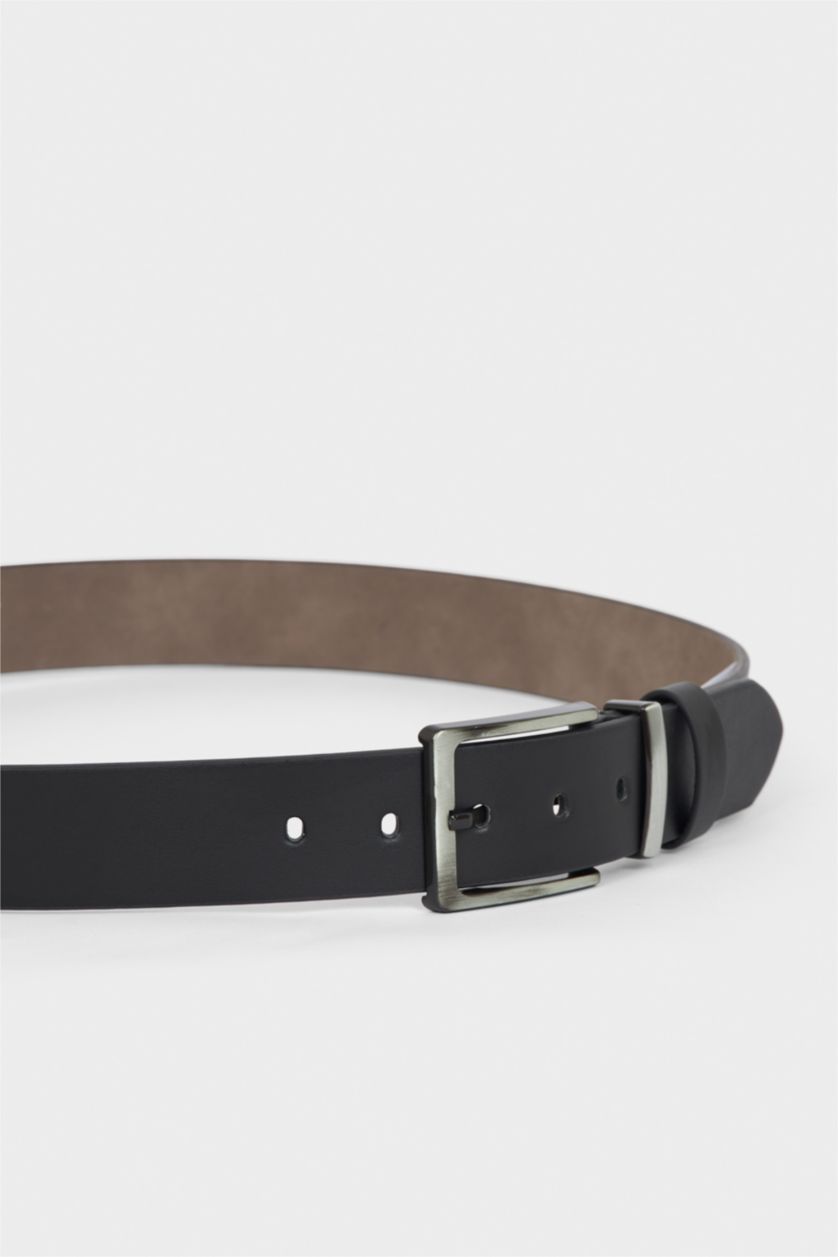 Erkek Siyah Erkek Dikdörtgen Toka Suni Deri Günlük Kemer