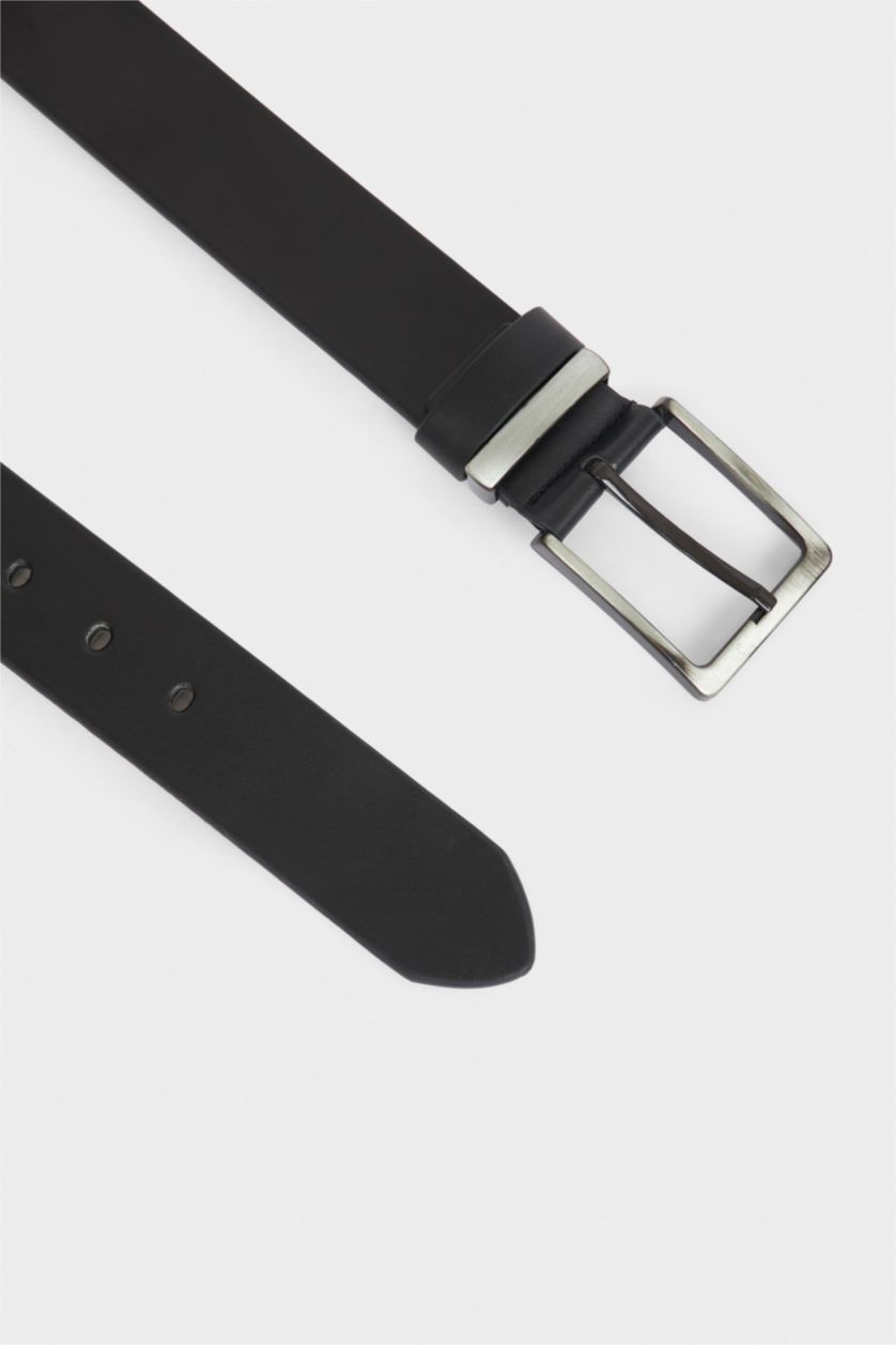 Erkek Siyah Erkek Dikdörtgen Toka Suni Deri Günlük Kemer