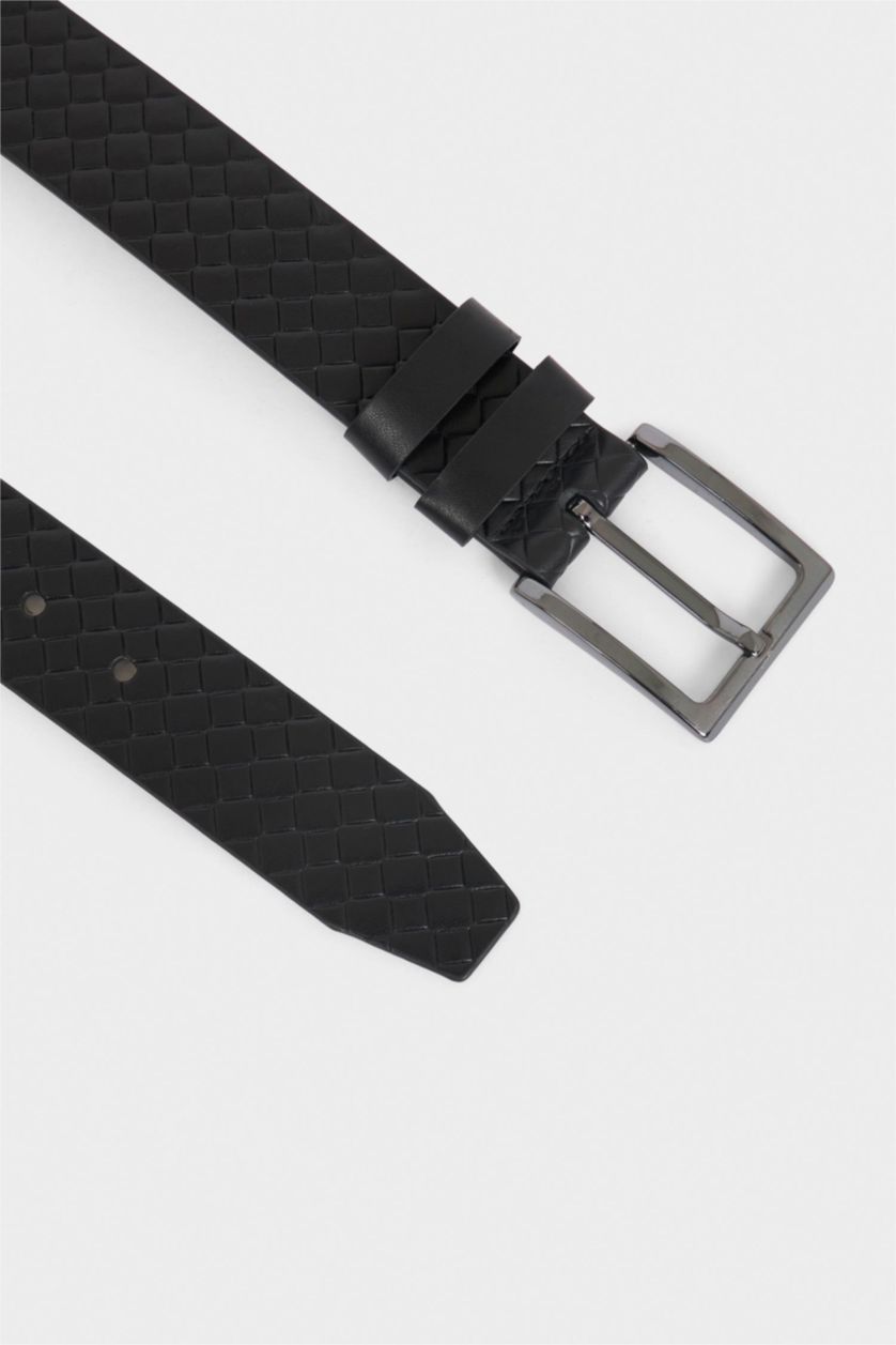 Erkek Siyah Erkek Dikdörtgen Toka Suni Deri Günlük Kemer